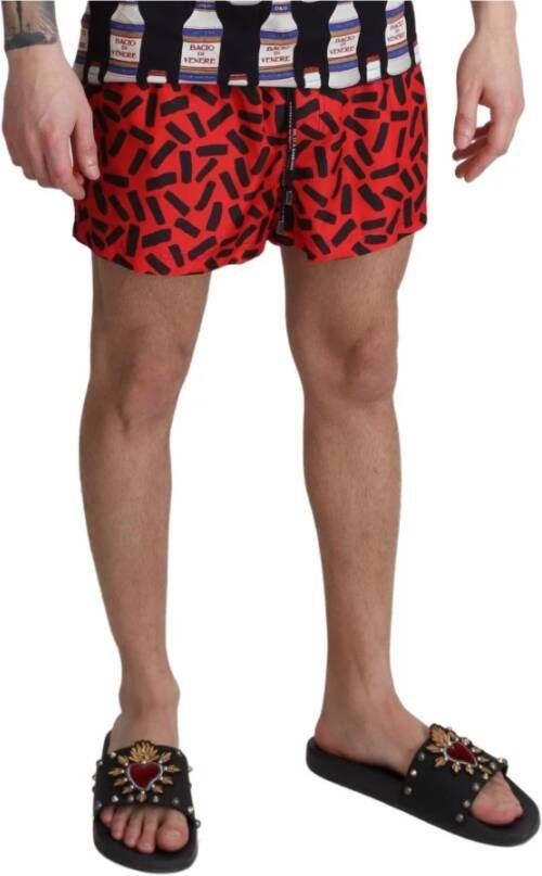Dolce & Gabbana Rode patroon strandshorts zwemkleding Red Heren