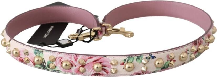 Dolce & Gabbana Roze Bloemen Leren Stud Accessoire Schouderband Pink Dames