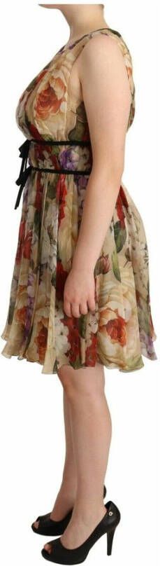 Dolce & Gabbana Beige bloemen mouwloze ronde nek mini -jurk Beige Dames