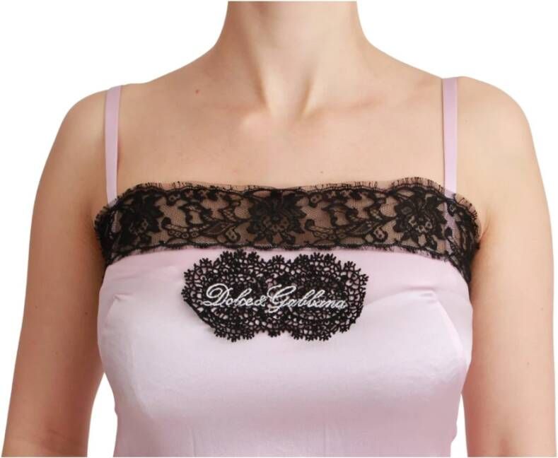 Dolce & Gabbana Silk Black Lace Top Pink Tank Blouse Roze Dames