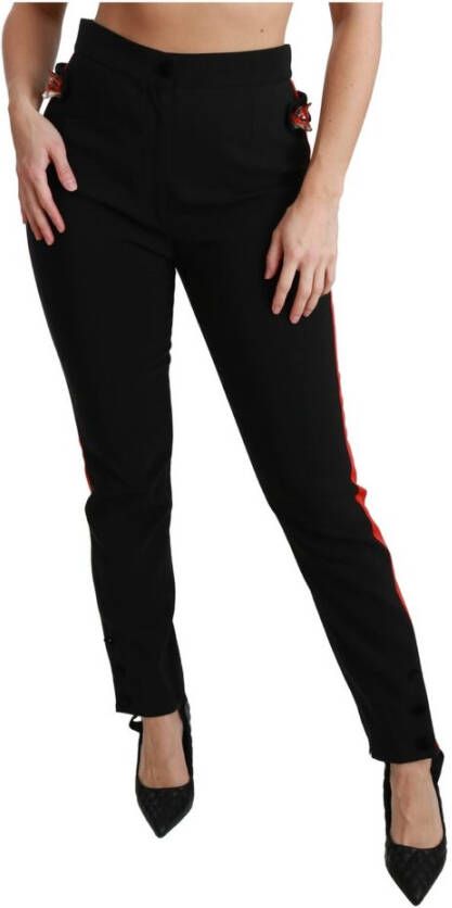 Dolce & Gabbana Skinny Stretch Fox Head Cotton Pants Zwart Dames