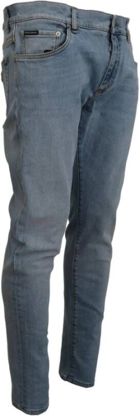 Dolce & Gabbana Slim Fit Jeans met Logo Details Blauw Heren