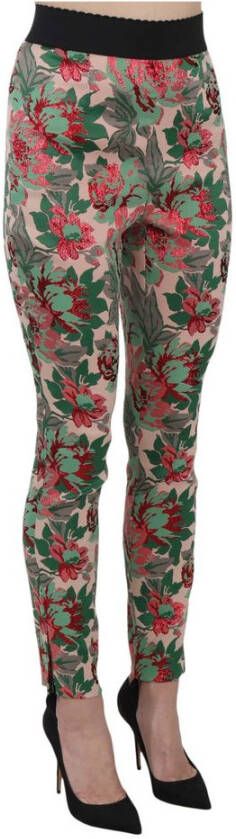 Dolce & Gabbana Stirrup Jacquard Floral Stretch Trousers Pants Groen Dames