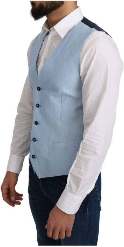Dolce & Gabbana Viscose Stretch Formal Coat Vest Blauw Heren