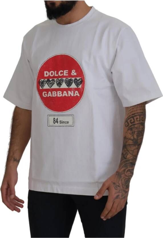 Dolce & Gabbana Witte Amor Hart Katoenen Crewneck T-shirt Wit Heren