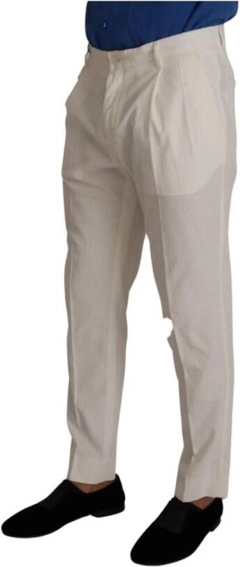 Dolce & Gabbana White Corduroy Cotton Men Tapered Pants Wit Heren