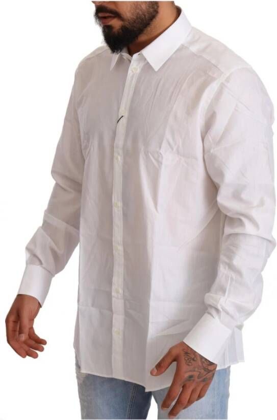 Dolce & Gabbana White Cotton Slim Fit Men Martini Shirt Wit Heren