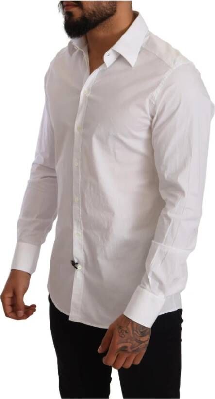 Dolce & Gabbana White Cotton Stretch Formal Shirt Wit Heren