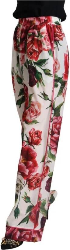 Dolce & Gabbana White Floral Print Mid Waist Wide Leg Pants Meerkleurig Dames