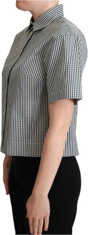 Dolce & Gabbana White Green Cotton Check Shirt Blouse Top Groen Dames