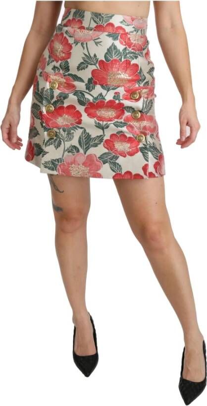 Dolce & Gabbana White Green Red Floral High Waist Mini Skirt Meerkleurig Dames
