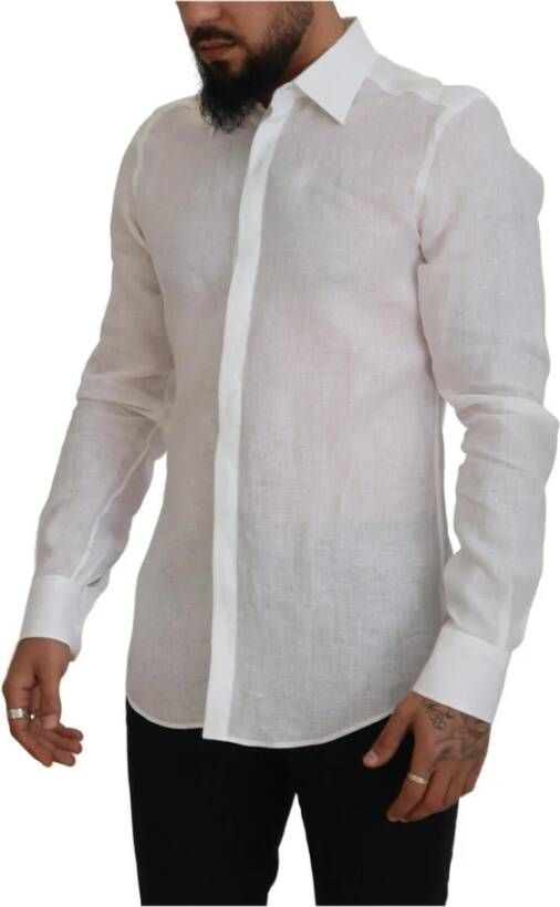 Dolce & Gabbana White Linen Flax Dress Formal Martini Shirt Wit Heren