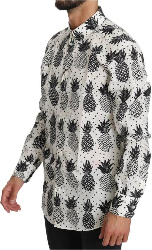 Dolce & Gabbana White Pineapple Cotton Top Overhemd Wit Heren