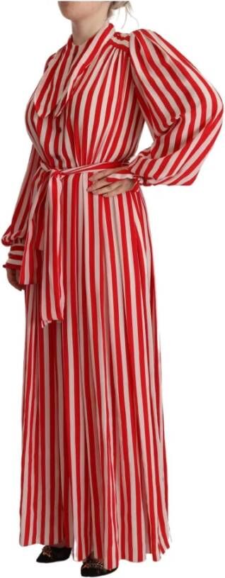 Dolce & Gabbana White Red Silk A-Line Shift Gown Dress Rood Dames