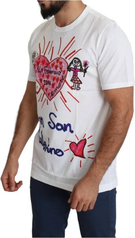 Dolce & Gabbana White Saint Valentine Hearts Print Men T-shirt Wit Heren