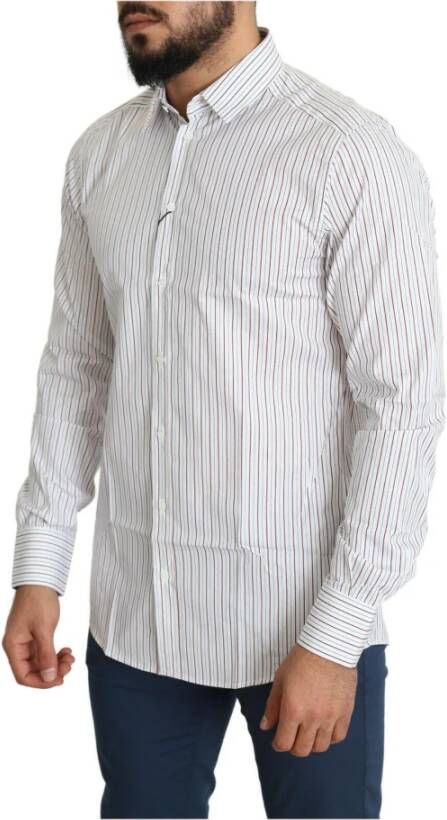 Dolce & Gabbana White Striped Formal Martini Overhemd Wit Heren