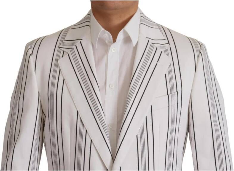 Dolce & Gabbana White Stripes Cotton Single Breasted Blazerjas Wit Heren