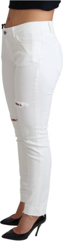 Dolce & Gabbana White Tattered Skinny Denim Cotton Stretch Jeans Wit Dames