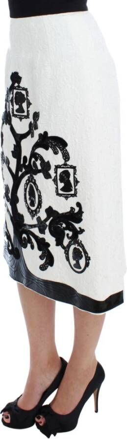 Dolce & Gabbana Witte Bloemenbrokaat Familieboom Rok Zwart Dames