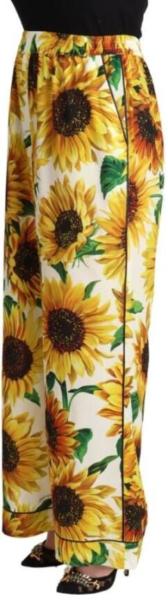 Dolce & Gabbana Witte Wijde Broek met Zonnebloemenprint Wit Dames