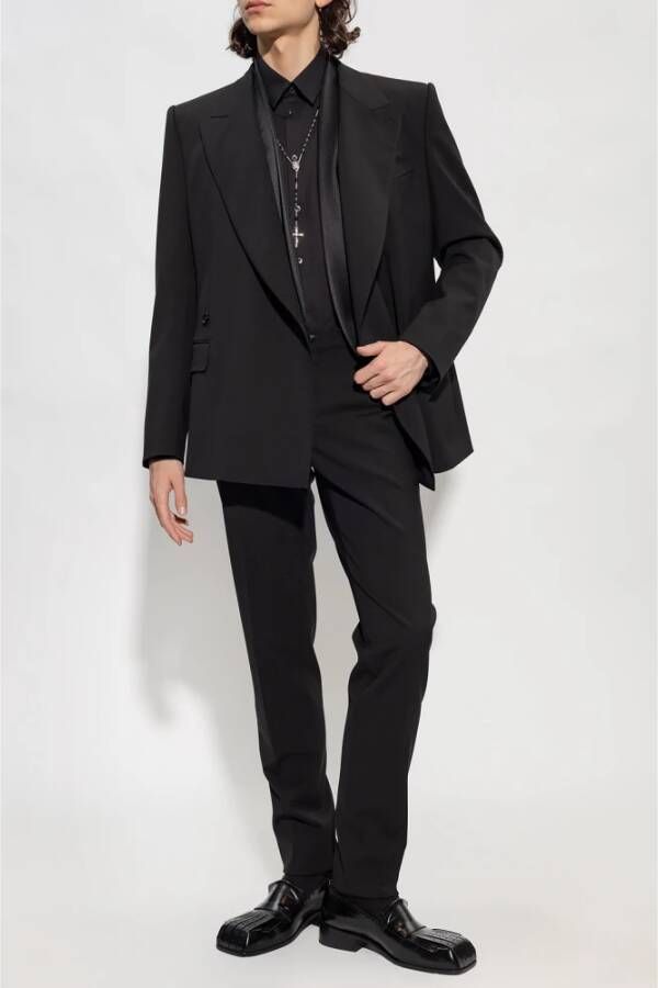 Dolce & Gabbana Wollen broek met geplooide voorkant Zwart Heren