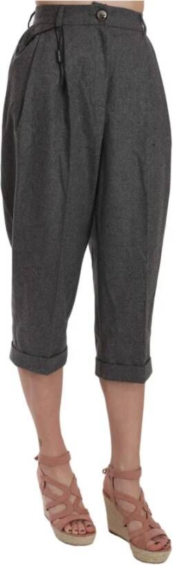 Dolce & Gabbana Wool Cropped Trouser Pleated Pant Grijs Dames