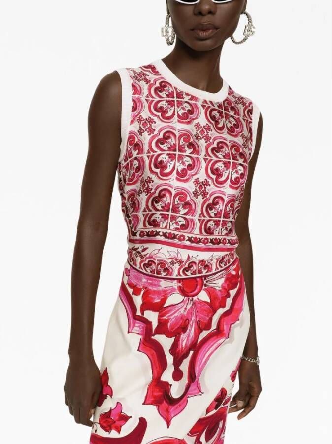 Dolce & Gabbana Zijden mouwloze top met twill patroon inzetstukken Pink Dames