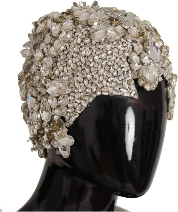 Dolce & Gabbana Zilveren Crystal Rhinestone Cloche Hoed Grijs Dames