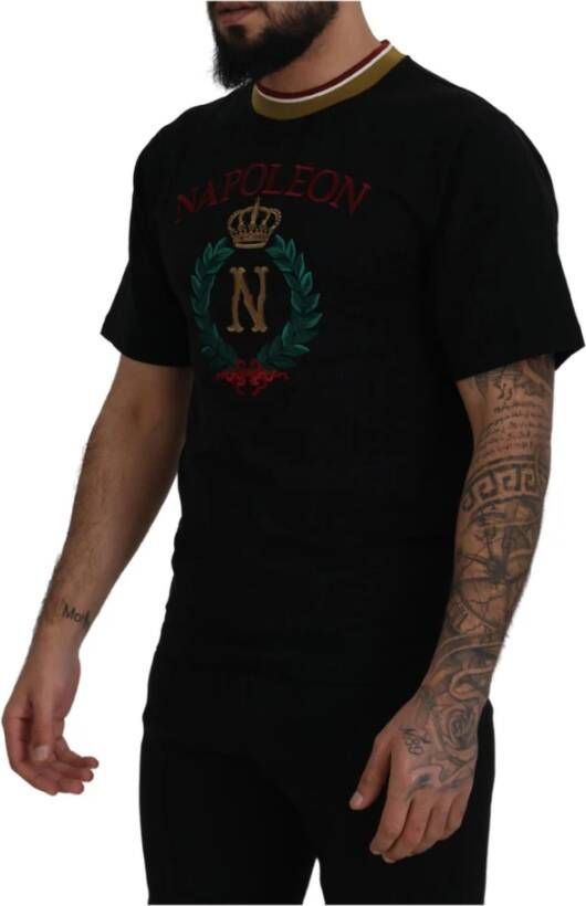 Dolce & Gabbana Zwart Katoenen T-Shirt met Geborduurd Logo Zwart Heren