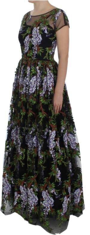 Dolce & Gabbana Zwarte Bloemen Geborduurde Maxi Jurk Zwart Dames