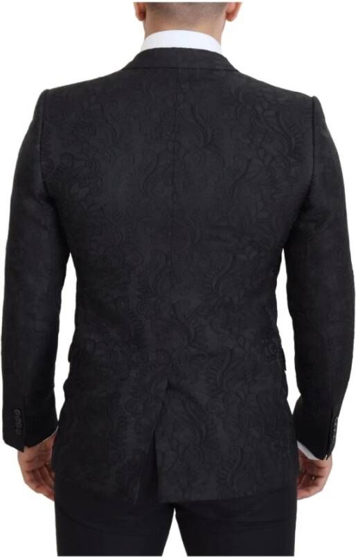 Dolce & Gabbana Zwarte Bloemen Jacquard Single Breasted Blazer Black Heren