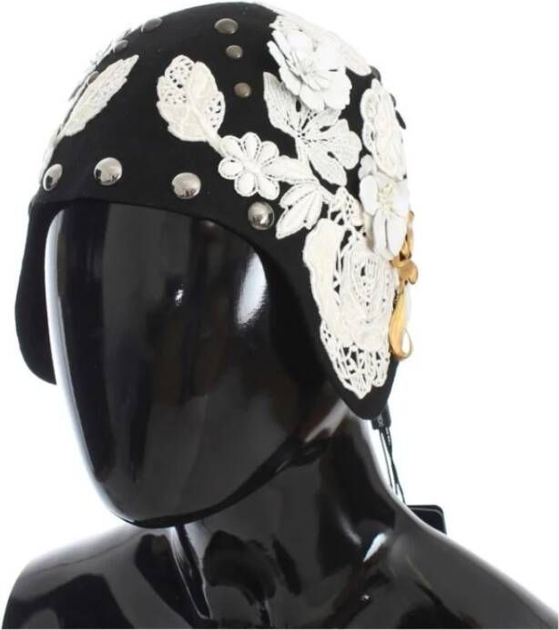 Dolce & Gabbana Zwarte bloemen wollen cloche hoed met metalen details Zwart Dames