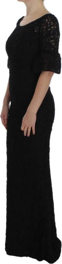 Dolce & Gabbana Zwarte bloemenkanten lange bodycon maxi jurk Black Dames