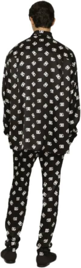 Dolce & Gabbana Zwarte DG Monogram Katoenen Overhemd Black Heren