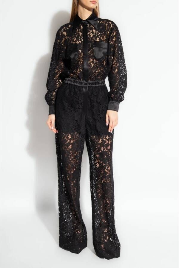 Dolce & Gabbana Zwarte Kanten Jumpsuit met Satijnen Afwerking Black Dames