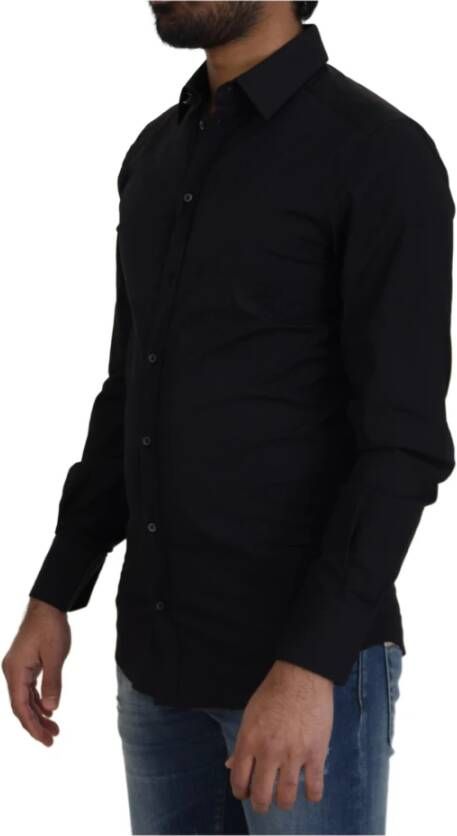 Dolce & Gabbana Zwarte Katoenen Slim Fit Formele Jurk Shirt Zwart Heren