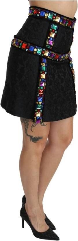 Dolce & Gabbana Zwarte kristalversierde rok met hoge taille Zwart Dames