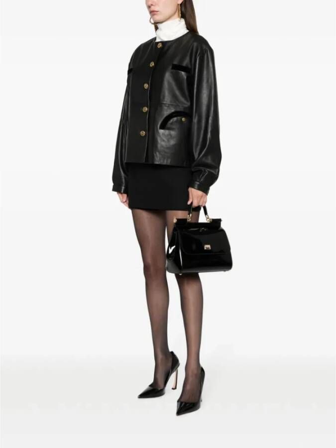 Dolce & Gabbana Zwarte Leren Tas met Verstelbare Schouderband Zwart Dames