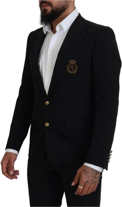 Dolce & Gabbana Zwarte Logo Borduurwerk Formele Blazer Zwart Heren
