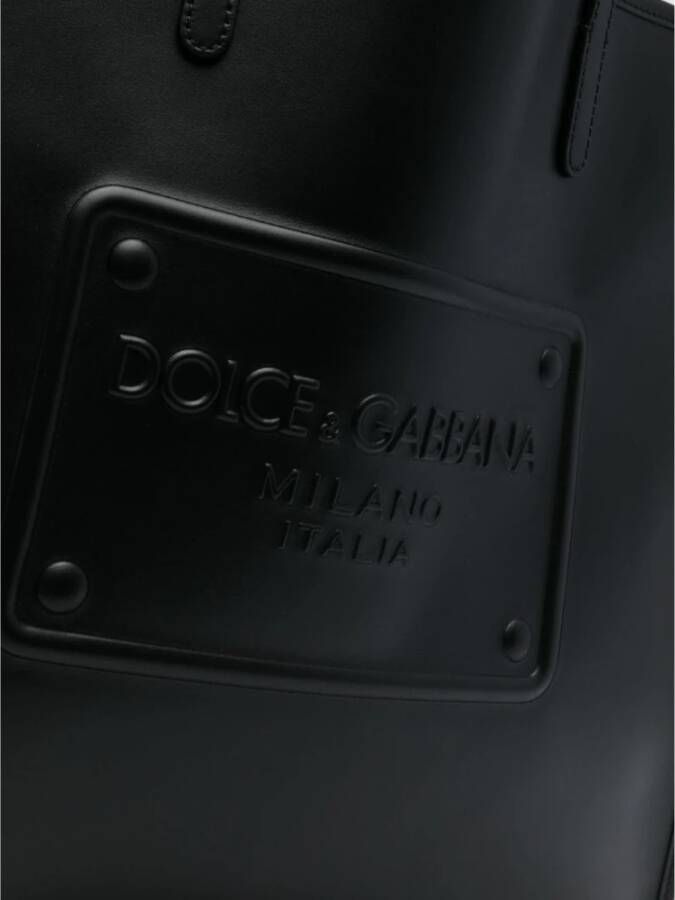 Dolce & Gabbana Zwarte Logo-Ingelegde Leren Tote Tas Zwart Heren