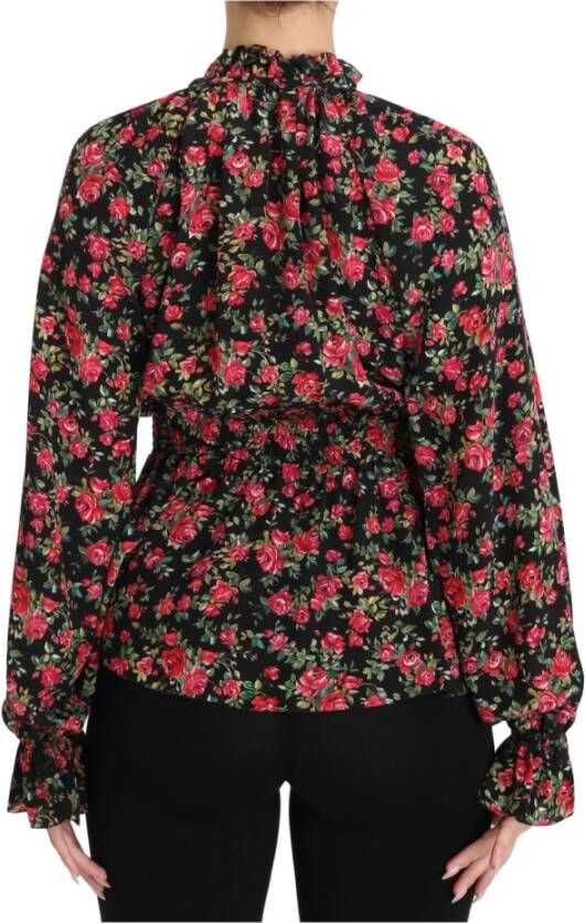 Dolce & Gabbana Zwarte Rose Print Bloemen Shirt Top Zwart Dames