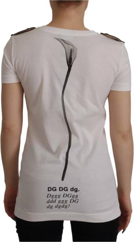Dolce & Gabbana White Black Roses Crewneck Cotton T-shirt Wit Dames