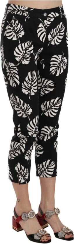 Dolce & Gabbana Zwarte Skinny Broek met Palmbladprint Zwart Dames