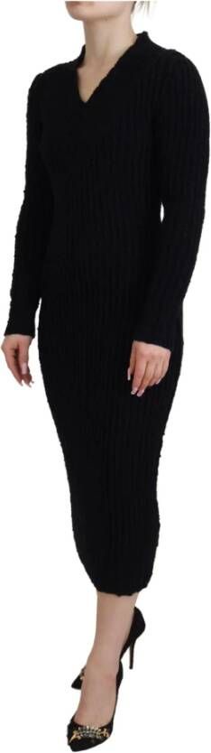 Dolce & Gabbana Zwarte Wollen Sheath Sweater Jurk Zwart Dames