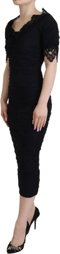 Dolce & Gabbana Zwarte Zijden Sheath Midi Jurk Zwart Dames