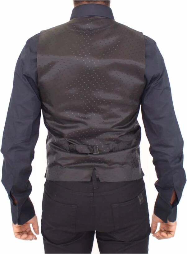 Dolce & Gabbana Zwarte Zijden Wol Jurk Vest met Logo Details Black Heren