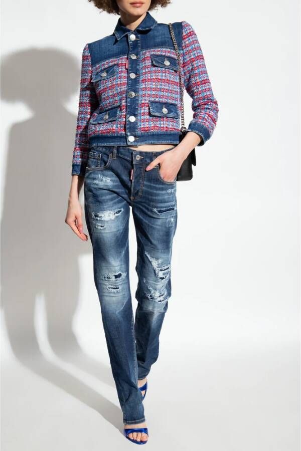 Dsquared2 Blauwe Skinny Fit Jeans met Vernielde Details Blauw Dames