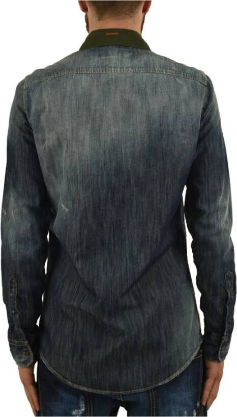 Dsquared2 Blauw Denim Overhemd met Stoffen Inzet voor Heren Blauw Heren