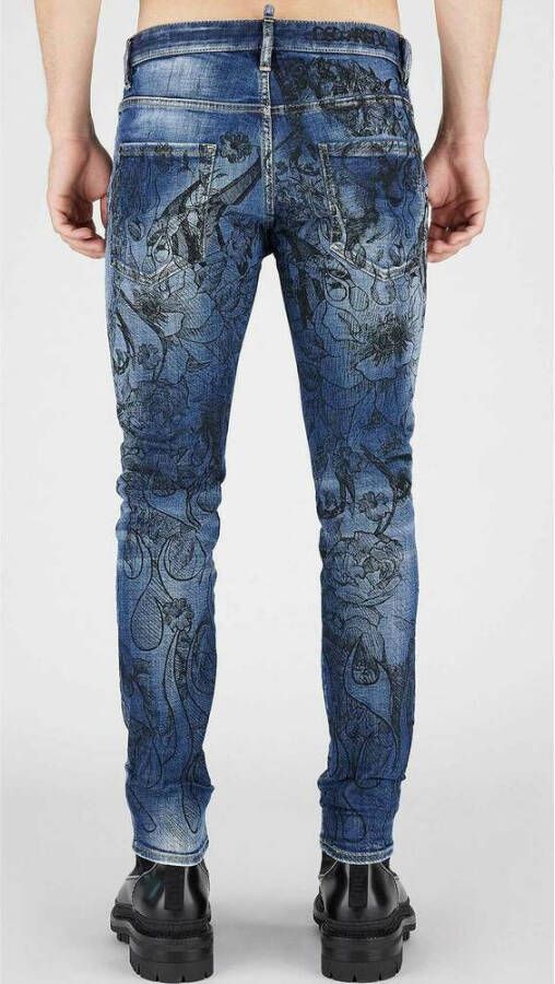 Dsquared2 Gebleekte skinny jeans met bloemenprint Blauw Heren