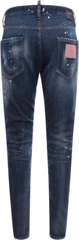 Dsquared2 Blauwe Verfspat Slim-Fit Jeans Blauw Heren